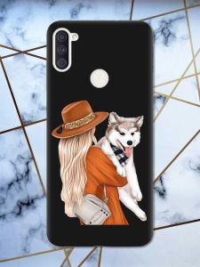 Матовий чорний чохол на Samsung Galaxy A11 дизайн Дівчина з песиком принт 115