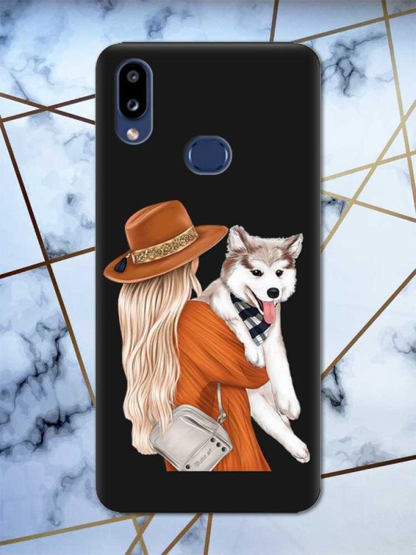 Матовий чорний чохол на Samsung Galaxy А10ѕ A107 дизайн Дівчина з песиком принт 115