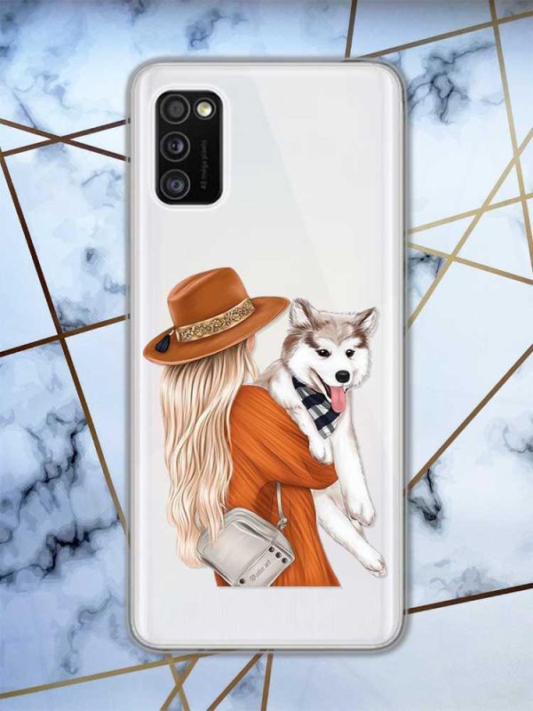 Прозорий чохол на Samsung Galaxy A41 дизайн Дівчина з песиком принт 115