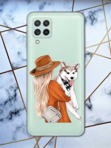 Прозорий чохол на Samsung Galaxy A22 4G / M22 / M32 Дівчина з песиком принт 115
