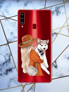 Прозорий чохол на Samsung Galaxy A20ѕ дизайн Дівчина з песиком принт 115