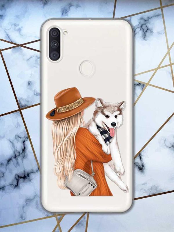 Прозорий чохол на Samsung Galaxy A11 дизайн Дівчина з песиком принт 115