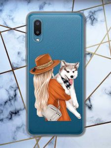 Прозорий чохол на Samsung Galaxy A02 / A022 (2021)  дизайн Дівчина з песиком принт 115