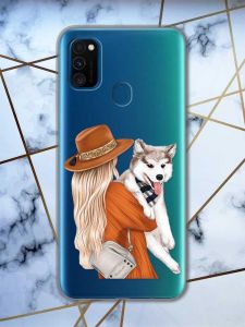 Прозорий чохол на Samsung Galaxy M30s/М21  дизайн Дівчина з песиком принт 115