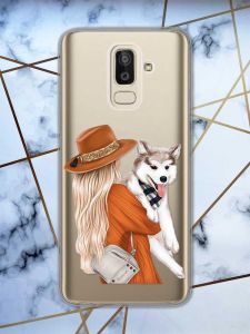 Прозорий чохол для Samsung Galaxy J8 (2018)  дизайн Дівчина з песиком принт 115
