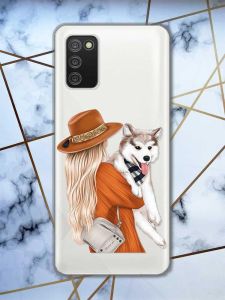 Прозорий чохол для Samsung Galaxy A02s  дизайн Дівчина з песиком принт 115