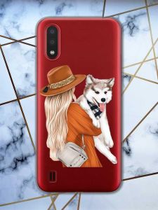 Прозорий чохол для Samsung Galaxy A01  дизайн Дівчина з песиком принт 115