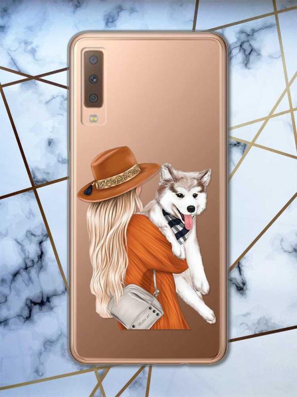 Прозорий чохол на Samsung Galaxy A7(2018) A750 дизайн Дівчина з песиком принт 115