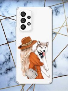 Прозорий чохол на Samsung Galaxy A53  дизайн Дівчина з песиком принт 115