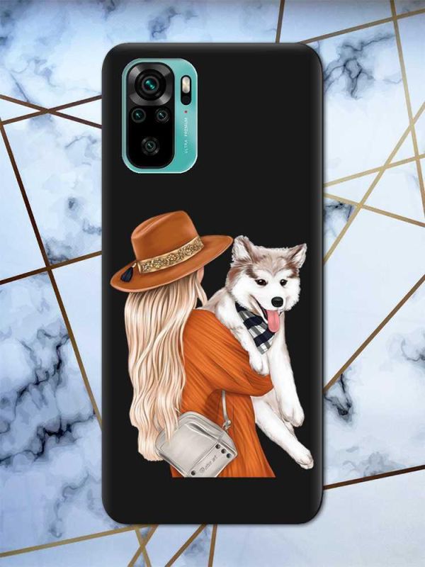 Матовий чорний чохол на Xiaomi Redmi Note 10 / Note 10s дизайн Дівчина з песиком принт 115