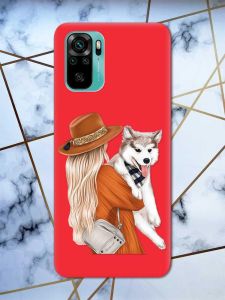 Матовий червоний чохол на Xiaomi Redmi Note 10 / Note 10s дизайн Дівчина з песиком принт 115