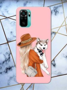 Матовий рожевий чохол на Xiaomi Redmi Note 10 / Note 10s дизайн Дівчина з песиком принт 115