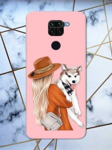 Матовий рожевий чохол на Xiaomi Redmi Note 9 дизайн Дівчина з песиком принт 115