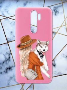 Матовий рожевий чохол на Xiaomi Redmi Note 8 Pro дизайн Дівчина з песиком принт 115