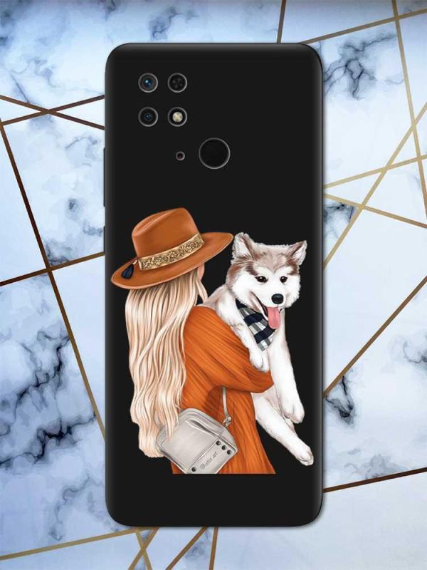 Матовий чорний чохол на Xiaomi Redmi 10C дизайн Дівчина з песиком принт 115