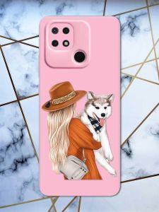 Матовий рожевий чохол на Xiaomi Redmi 10C дизайн Дівчина з песиком принт 115