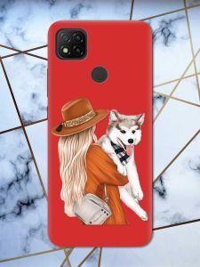 Матовий червоний чохол на Xiaomi Redmi 9C / 10A дизайн Дівчина з песиком принт 115