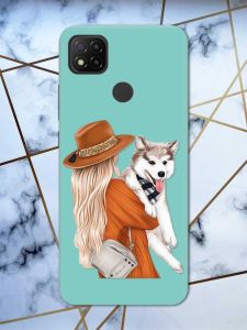 Матовий бірюзовий чохол на Xiaomi Redmi 9C / 10A дизайн Дівчина з песиком принт 115