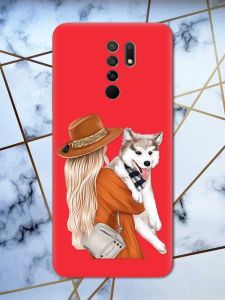 Матовий червоний чохол на Xiaomi Redmi 9 дизайн Дівчина з песиком принт 115