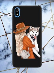 Матовий чорний чохол на Xiaomi Redmi 7A дизайн Дівчина з песиком принт 115