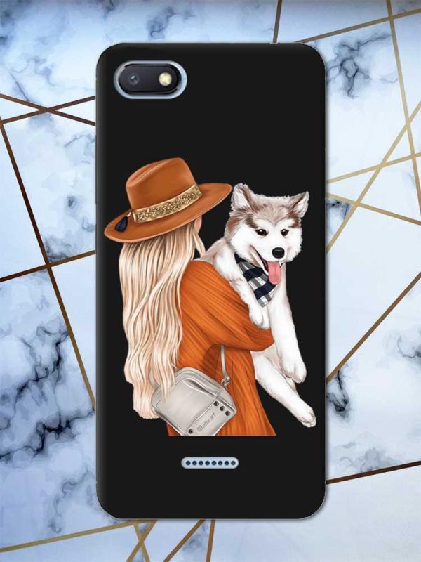 Матовий чорний чохол на Xiaomi Redmi 6A дизайн Дівчина з песиком принт 115
