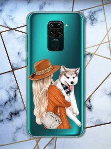 Прозорий чохол на Xiaomi Redmi Note 9 дизайн Дівчина з песиком принт 115
