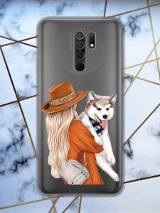 Прозорий чохол на Xiaomi Redmi 9 дизайн Дівчина з песиком принт 115