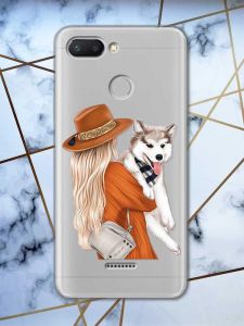 Прозорий чохол на Xiaomi Redmi 6  дизайн Дівчина з песиком принт 115
