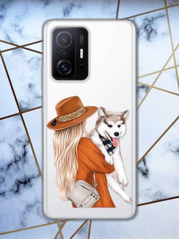 Прозорий чохол на Xiaomi 11T  дизайн Дівчина з песиком принт 115
