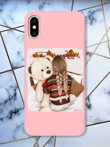 Матовий рожевий чохол на iPhone XS MAX дизайн Дівчинка з ведмедиком принт 117