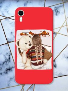 Матовий червоний чохол на Apple iPhone XR дизайн Дівчинка з ведмедиком принт 117