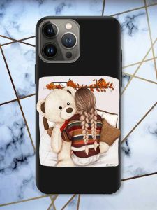 Матовий чорний чохол на Apple iPhone 13 Pro дизайн Дівчинка з ведмедиком принт 117