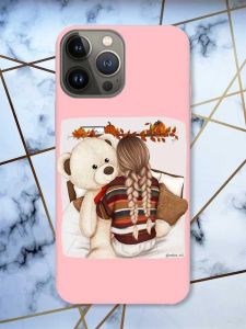 Матовий рожевий чохол на Apple iPhone 13 Pro дизайн Дівчинка з ведмедиком принт 117