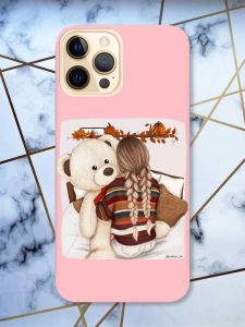 Матовий рожевий чохол на Apple iPhone 12 Pro Max дизайн Дівчинка з ведмедиком принт 117