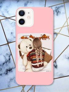 Матовий рожевий чохол на Apple iPhone 12 / 12 Pro (6.1) дизайн Дівчинка з ведмедиком принт 117