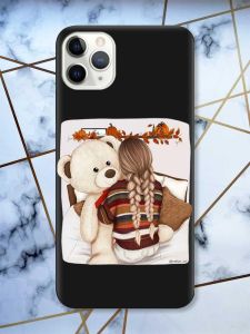 Матовий чорний чохол на iPhone 11 Pro Max (6.5) дизайн Дівчинка з ведмедиком принт 117