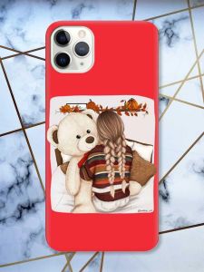 Матовий червоний чохол на iPhone 11 Pro Max (6.5) дизайн Дівчинка з ведмедиком принт 117