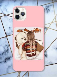 Матовий рожевий чохол на iPhone 11 Pro Max (6.5) дизайн Дівчинка з ведмедиком принт 117