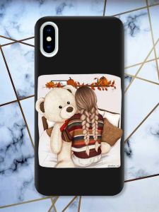 Матовий чорний чохол на iPhone X / Xs дизайн Дівчинка з ведмедиком принт 117