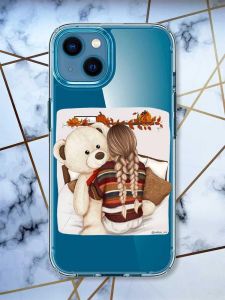 Прозорий чохол для iPhone 13 mini дизайн Дівчинка з ведмедиком принт 117