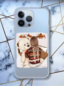 Прозорий чохол на Apple iPhone 13 Pro дизайн Дівчинка з ведмедиком принт 117