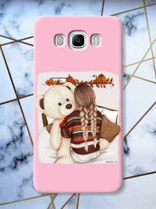 Матовий рожевий чохол на Samsung Galaxy J7(2016) J710 дизайн Дівчинка з ведмедиком принт 117
