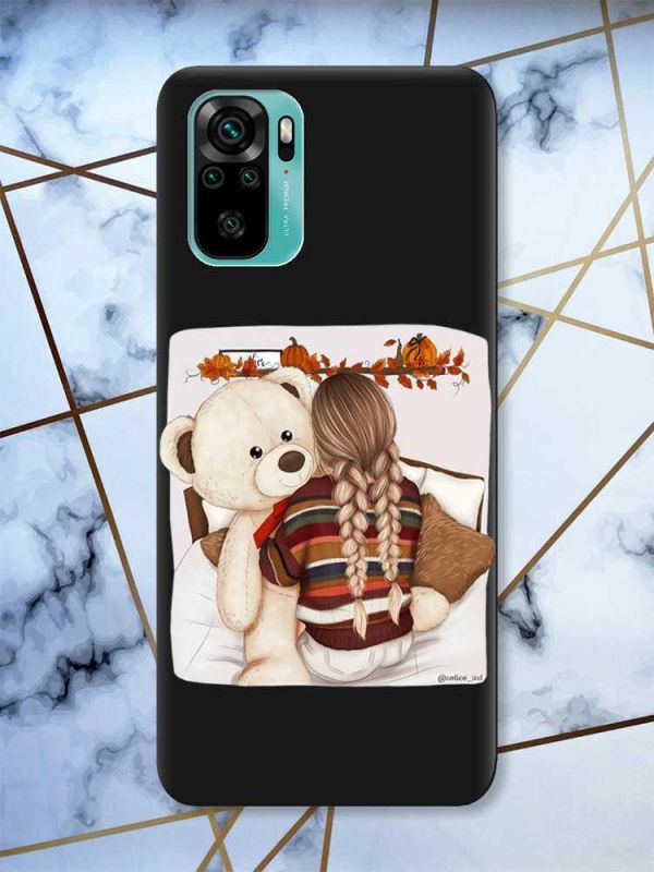 Матовий чорний чохол на Xiaomi Redmi Note 10 / Note 10s дизайн Дівчинка з ведмедиком принт 117