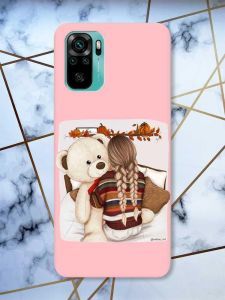 Матовий рожевий чохол на Xiaomi Redmi Note 10 / Note 10s дизайн Дівчинка з ведмедиком принт 117