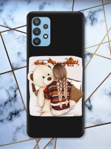 Матовий чорний чохол на Samsung Galaxy A32 дизайн Дівчинка з ведмедиком принт 117