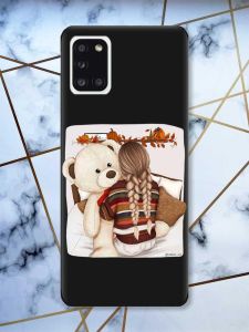 Матовий чорний чохол на Samsung Galaxy A31 дизайн Дівчинка з ведмедиком принт 117