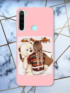 Матовий рожевий чохол на Xiaomi Redmi Note 8 дизайн Дівчинка з ведмедиком принт 117