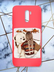 Матовий червоний чохол на Xiaomi Redmi Note 8 Pro дизайн Дівчинка з ведмедиком принт 117