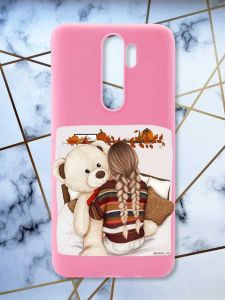 Матовий рожевий чохол на Xiaomi Redmi Note 8 Pro дизайн Дівчинка з ведмедиком принт 117