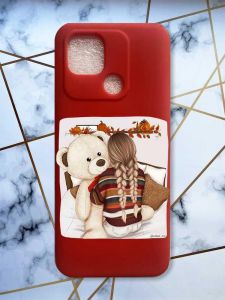 Матовий червоний чохол на Xiaomi Redmi 10C дизайн Дівчинка з ведмедиком принт 117